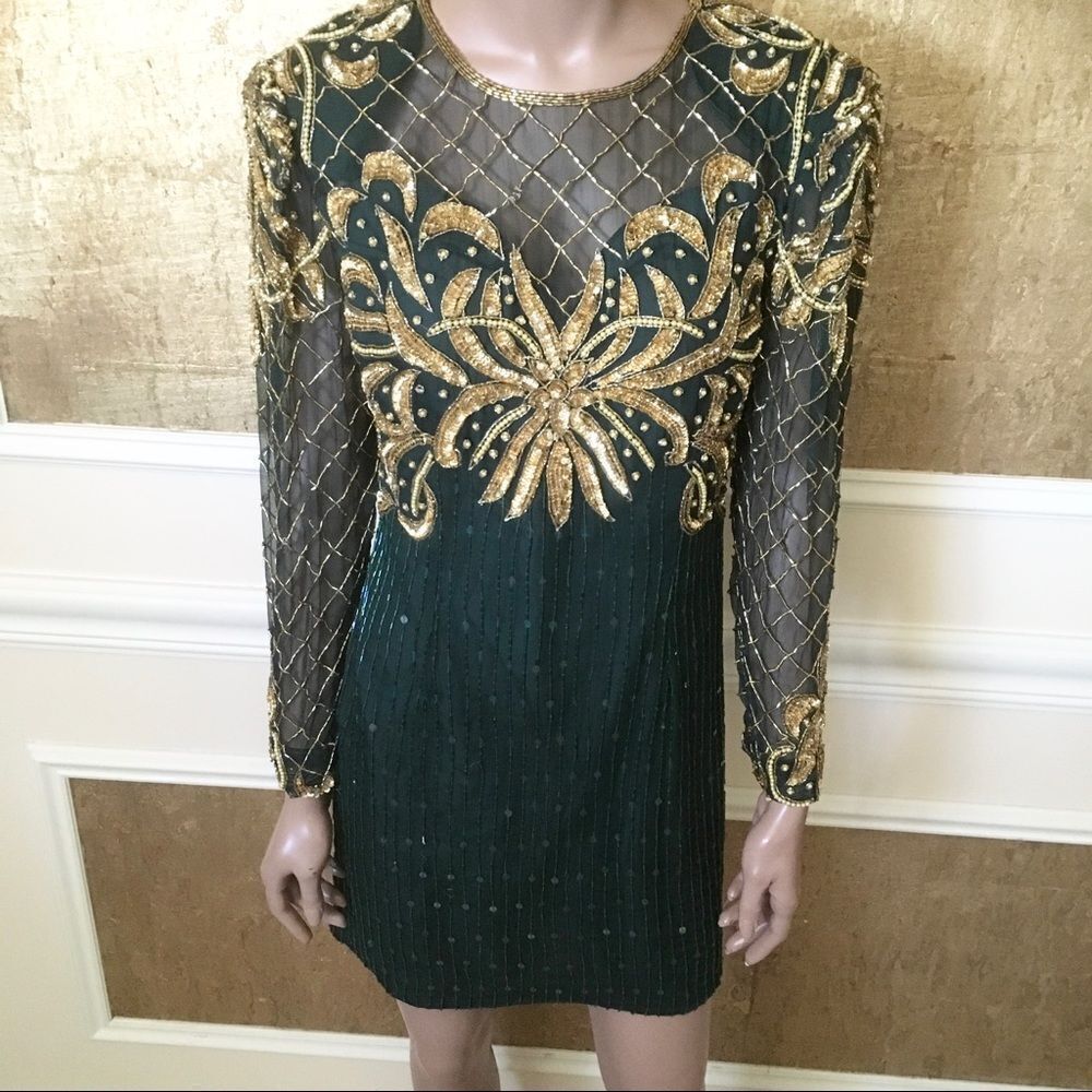 Lawrence Kazar New York vintage beaded dress S - Picture 2 of 16